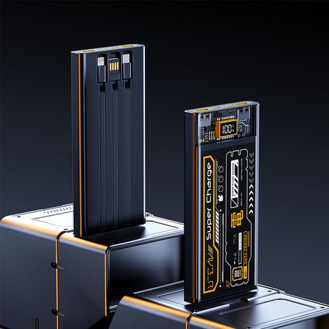 Style punk mecha transparent, banque d'alimentation, trois cordons, prend en charge la charge rapide de 100 W, banque d'alimentation de 20 000 mAh (1/5)