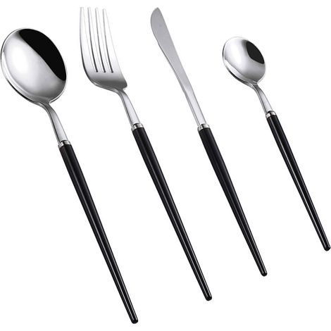 Couverts - Ensemble 4 Pièces En Acier Inoxydable - Service Pour 1 Personne - Fourchette Cuillère À Dessert Cuillère Couteau (1/5)