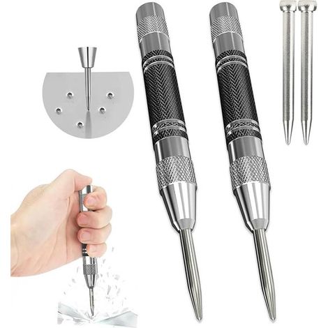 Punzón automático para centrar granos con 2 puntas de repuesto para placas de metal,madera,vidrio y acero,130 mm x 12 mm (1/5)