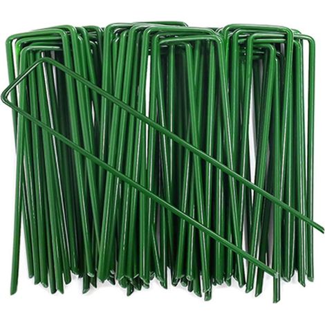 RETELANDIA - Chiodi Picchetti a U Verdi, Antiruggine, per Ancoraggio Telo Pacciamatura, Prato Sintetico - h 15 cm - confezione da 100 pz