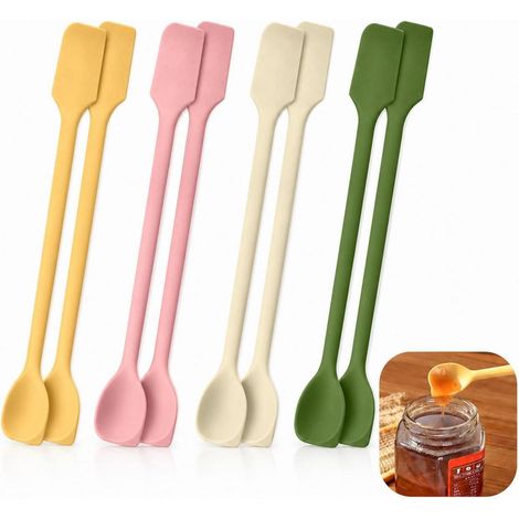 8er Set Mini Silikonspatel, Doppelkopf Schaber 26cm, Flexibel für Gläser & Cremes
