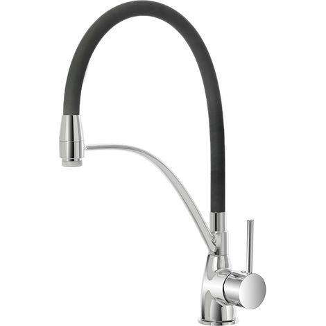 Rubinetto Miscelatore Lavello Doppia Funzione con Canna in Silicone Nero Opaco (1/5)
