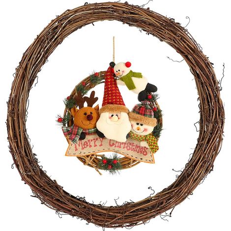 Corona Navideña De Rattan - Adorno De Santa Para Puerta Pared Ventana Árbol Casa - 29 cm (1/5)