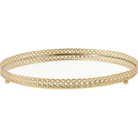 Plateau à bijoux, porte-parfums, plateau miroir, porte-bagues, organiseur de boucles d'oreilles, plateau de rangement pour bibelots-25X25X2.5CM-Golden