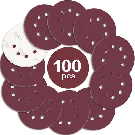 100PCS Disque de Ponçage 125mm Grain 2000, Disques a Poncer Papier Abrasifs 8 Trous Idéal pour Poncer/Polir pour Ponceuse Excentrique (1/5)
