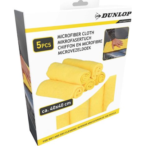 Lot de 5 Chiffons Microfibres Voiture 40x40cm DUNLOP - 200GSM Ultra Absorbant - Nettoyage Auto Sans Trace Intérieur/Extérieur (1/4)