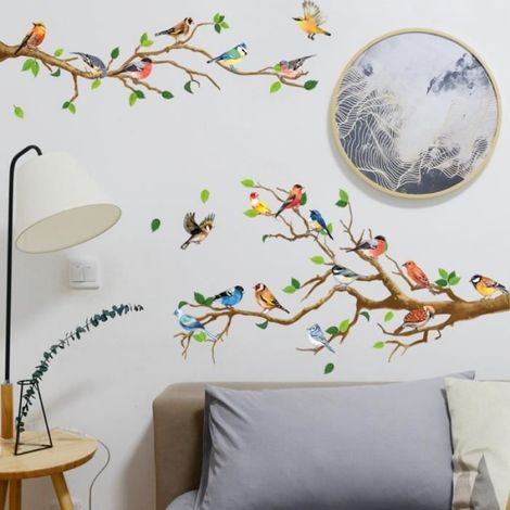 Stickers fenêtre Renconter D'oiseaux electrostatique I Décoration de fenêtres Autocollants branche d'arbre plantes I stickers,B (1/4)