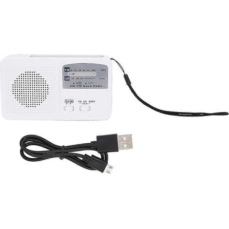 Multifunktionale weiße Solar-Notleuchte mit AM/FM-Radio, Handkurbel, tragbarem Handy-Ladegerät und eingebautem Akku. (1/5)