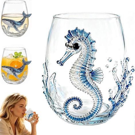 Verrerie artisanale motif pieuvre bleue verres à vin sans pied 3D pieuvre verres de bar artisanaux animal marin océanique (1/5)