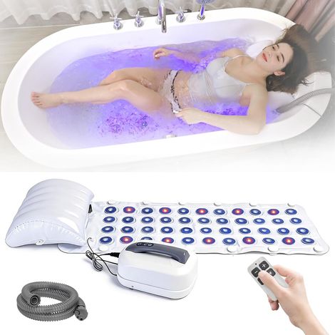 Tapis de Bain à Bulles, Tapis SPA pour Baignoire Tapis de Massage à Bulles d'Air avec éclairage LED Multicolore 6 Niveaux d'Intensité 93 Jets et Oreiller Accessoire de Bain SPA (1/5)