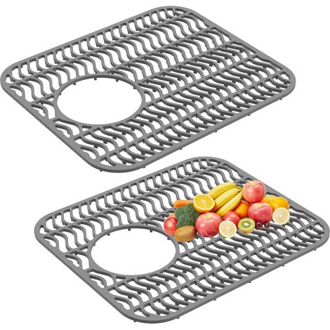 2-teilige Spülbecken-Schutzmatte, rutschfeste Küchenspülbeckenmatte, flexible Silikon-Abtropfmatte mit Abflussloch, spülmaschinenfest, Schutzmatte für Küchenutensilien (1/5)