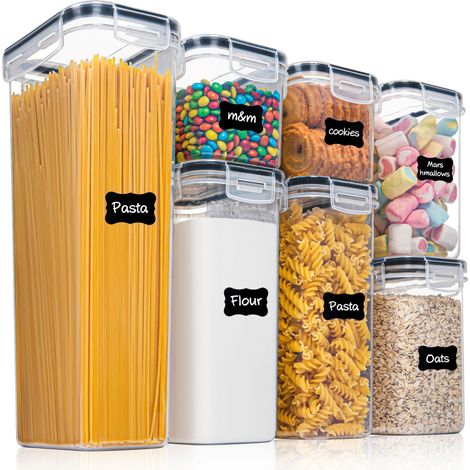 Set of 8 Plastic Food Storage Containers with Lid for Pasta Cereals Flour White (1/4)
