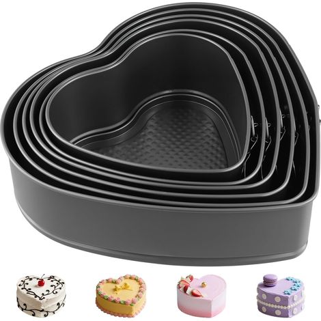 Lot de 6 Moule à Gâteau, Cœur, Acier au Carbone, Anti-adhésif, Fond Amovible, Pâtisserie (1/5)
