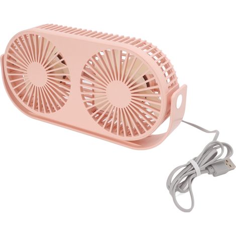 Mini ventilateur de bureau double tête USB rechargeable, rotation 360°, dissipation rapide, rose, pour dortoir et maison (1/5)
