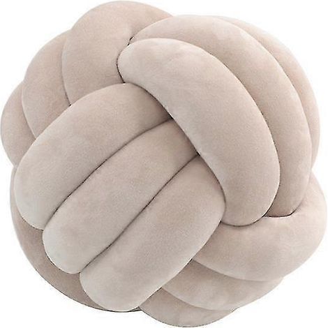 Handgefertigtes, rundes, weiches Dekokissen mit Knoten.