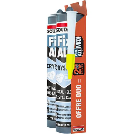 Mastic-colles Fix All Crystal. pack duo 2 cartouches de 290 ml + canule offerte - SOUDAL FRANCE