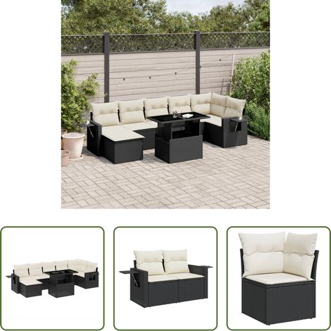 vidaXL Set de sofás de jardín 8 piezas y cojines ratán sintético negro (1/5)