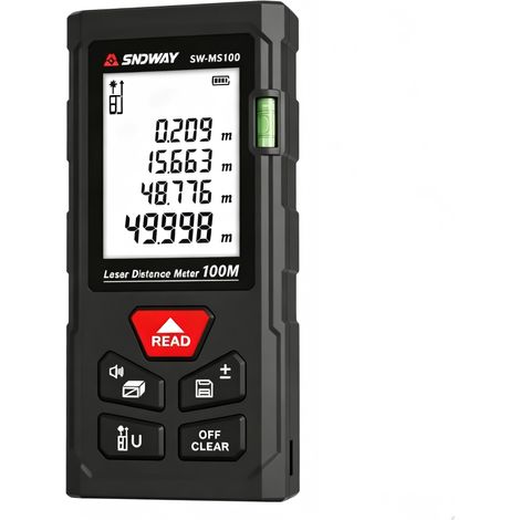 Télémètre Laser - Mesure Distance Surface Volume 60m - IP54 Étanche Avec Niveau À Bulle - Écran LCD Rétroéclairé - Pour Intérieur Et Extérieur (1/5)