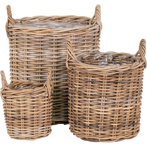 Set di 3 cesti Sema in rattan kubu naturale con manici - misure assortite (1/2)