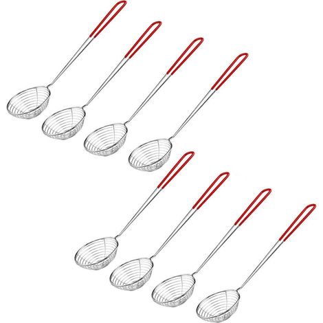 Juego de fondue de 8 piezas, colador de cocina de acero inoxidable con asas de malla fina, práctico colador de cocina para cocinar verduras, champiñones, carne y pescado (rojo) (1/5)