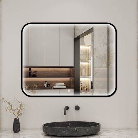 AICA Bathroom 900x700MM Front-lit LED Mirror with 3 Color Dimmable Illuminated,Anti-fog Memory function and Touch control Wall Mounted Vanity Mirror
