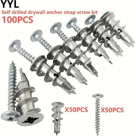 100 Chevilles à Expansion en Alliage de Zinc avec Vis pour Plaque d'Isolation en Laine de Roche Diamant, Ancrage Mural Type Griffes Couronne pour Fixation Solide (1/5)