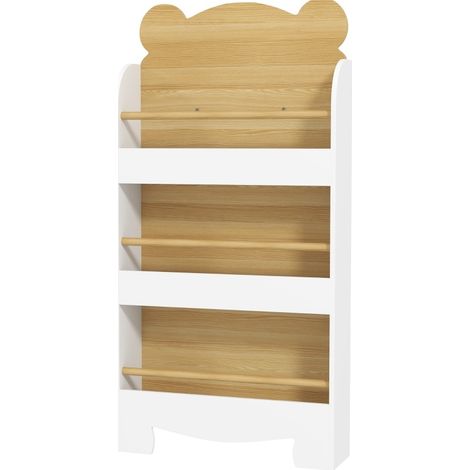 Bibliothèque pour enfants en bois avec 3 étagères, design ours, 55x15x110 cm, blanche (1/5)