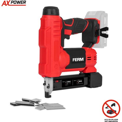 FERM - AX-Power - Graffettatrice/Chiodatrice a Batteria - 20V - per chiodi e graffette - Esclusa batteria e caricatore