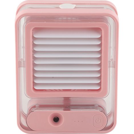 Ventilateur brumisateur de bureau à 3 vitesses, rechargeable par USB, silencieux, avec veilleuse intégrée, rose, idéal pour la chambre, le bureau et les voyages.