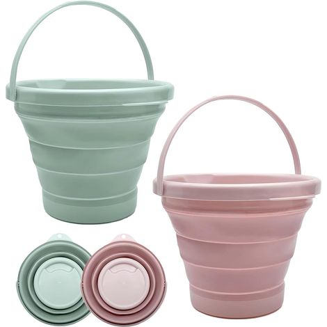 Lot de 2 seaux de nettoyage, 5 l, portable, petit seau de nettoyage, pliable, en plastique, pour lavage de voiture, camping en plein air, récupération d'eau, jeu d'enfant, alimentation des animaux (1/5)