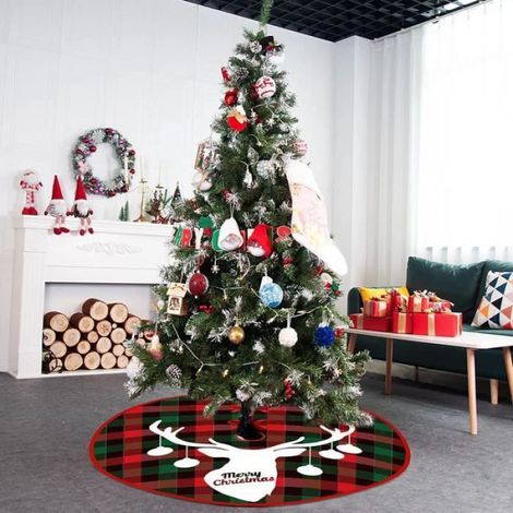 Jupe de sapin de Noël - - 90cm - Rouge - Rond - Décoration festive (1/4)