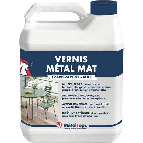 Metaltop – Vernis métal mat incolore 5L – Protection durable pour supports ferreux – Application facile avec pinceau, rouleau ou pistolet - POT 5 L (1/5)