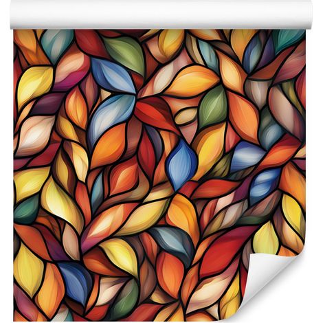 Papier peint vitrail rouge et orange pour salon et chambre 50x1000 cm (1/5)