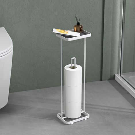 Mai & Mai Porte-Papier Toilette sur Pied en Acier au Carbone Porte-Rouleau Stable Blanc Mat Rangement WC Aucun Montage Nécessaire 16×12×52 CM Reglo-04 (1/5)