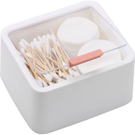 1 unidad, hisopos algodón Dispensador algodón cosmético transparente, Contenedor hisopos algodón, hisopos algodón, bolas algodón, Blanco (1/5)
