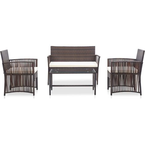 Salon de jardin 4 pcs Contemporain, Ensemble repas de jardin, avec coussins Résine tressée Marron OIB5363E (1/3)