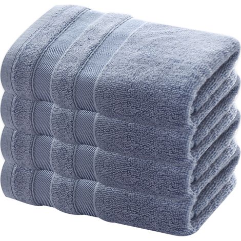 4 serviettes de toilette, fibre de bambou, 33,8 x 74 cm, haute absorption, rayures viscose, usage adulte (1/5)