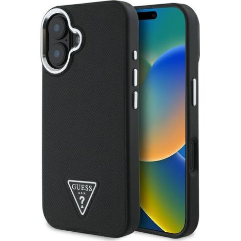 Guess Grained Triangle MagSafe Hülle für iPhone 16 Plus, schwarz (1/5)
