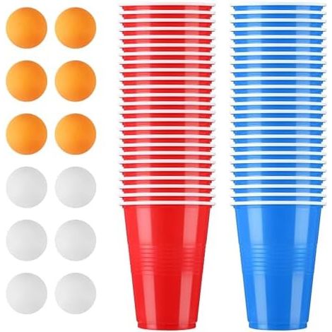 Gobelet Beer Pong , 500ML Rouge et Bleu, 50 Gobelets avec 12 Balles de Ping-Pong, Réutilisable, Idéal pour les Jeux à Boire, Fêtes, Anniversaires, Mariages, Camping, 3 Ans et Plus (1/5)