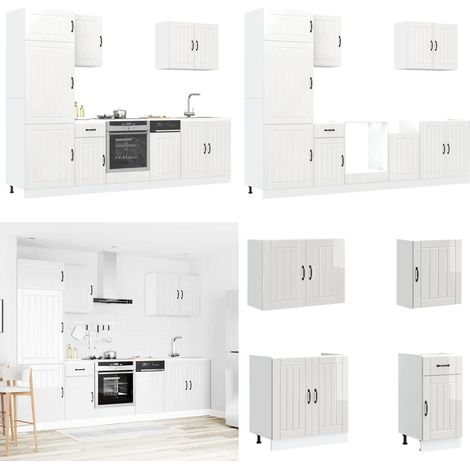 Set Mobili da Cucina 7 pz Lucca Bianchi Lucido in Truciolato - Armadi da cucina - Armadi per forno