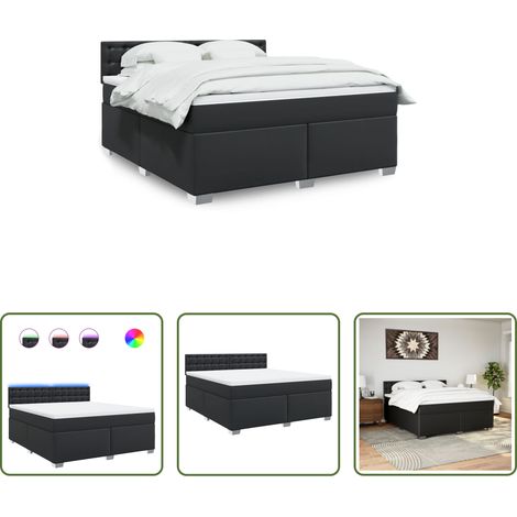 vidaXL Surmatelas -  Sommier à lattes de lit avec matelas Noir 180x200 cm Similicuir (1/5)