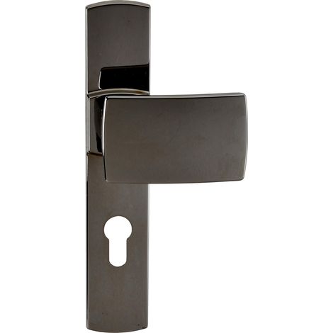 Set de Poignée de Porte sur Plaque - Version Clé I pour Porte Palière, Entraxe 195 mm - Pose Facile - en Zamak - Vis Extérieures Invisibles - Finition Diamant Noir (1/3)
