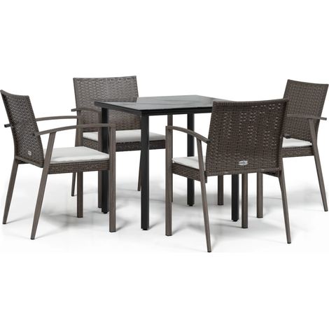 Maison Exclusive - 5-tlg. Garten-Essgruppe mit Kissen Poly Rattan