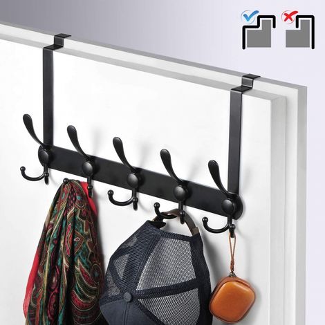 Porte-manteau de porte 1 pièce (noir), crochet de porte en acier inoxydable pour porte arrière, porte-manteau de porte de chambre (1/5)