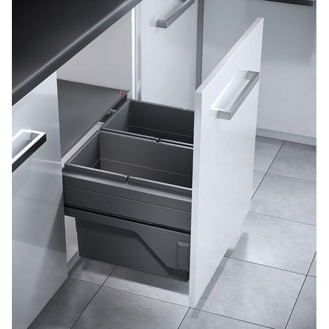 Hailo – Poubelle de cuisine tri sélectif 2 bacs encastrable 60L (28+28) – Glissières Soft-Close – Couvercle fixe pour limiter les odeurs