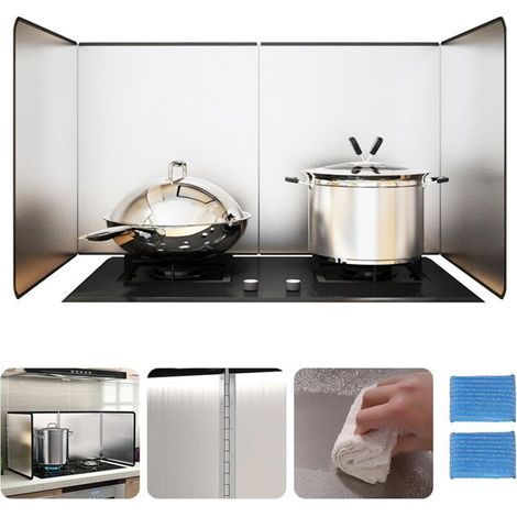 Plaque Anti-Éclaboussures De Cuisine Pliable, Pare-Éclaboussures En Acier Inoxydable À 3 Côtés, 80x40x30cm Bouclier Anti-Éclaboussures De Cuisine Pour Cuisinière, Fumée D'Huile Pare-Éclaboussures (1/5)
