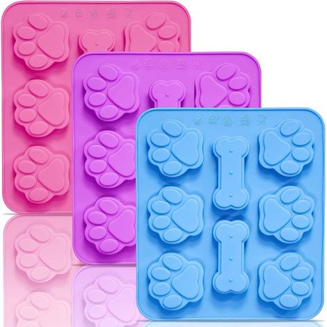 Confezione da 3 stampi in silicone a forma di zampa di cane e osso, 2 in 1, riutilizzabili, antiaderenti, per cubetti di ghiaccio e flessibili, ideali per preparare dolcetti, budini, gelatine e biscot