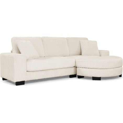 ELVMI Divano angolare 4 posti in corduroy con pouf ovale modulabile e 2 cuscini, Beige (1/5)