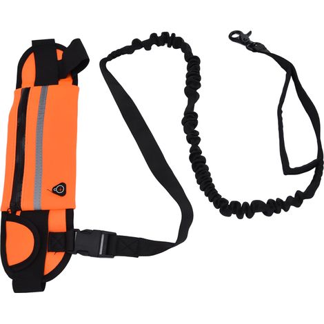 Set aus orangefarbenem Sportgürtel und elastischer, zugfester, reflektierender Leine (1/5)