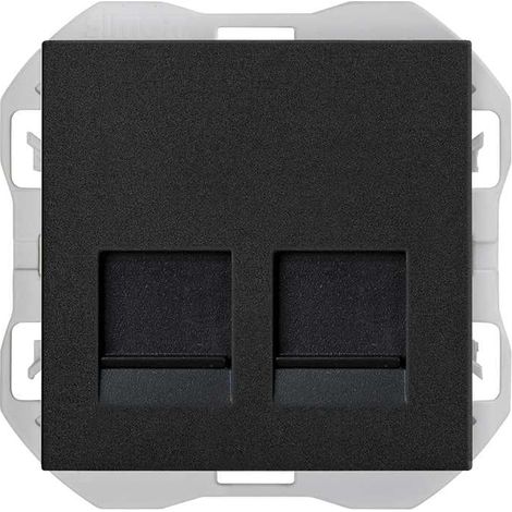 SIMON 270  Tapa de datos plana para 2 conectores RJ45 negro mate 20000088-098 (1/3)
